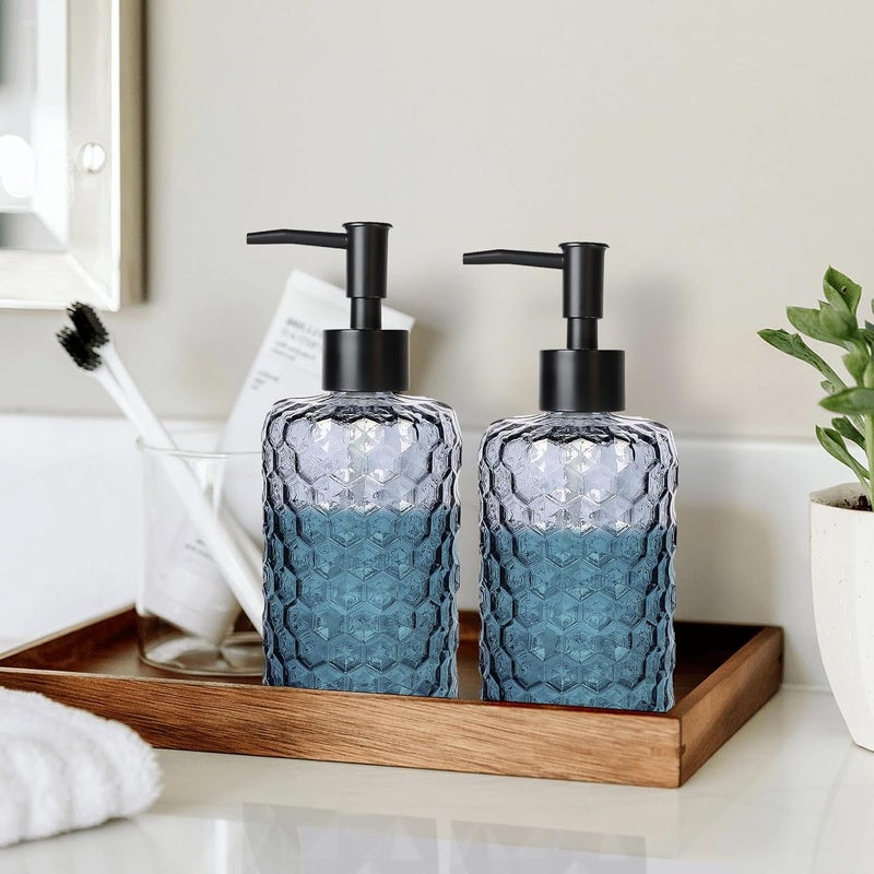Ulable Clear Charcoal Blue Glass Soap Dispenser with Pump, 16oz Honeycombed Design Hand Soap Dispenser, Refillable Lotion & Dish for Dishwashing Liquid, Lotion - Image 4